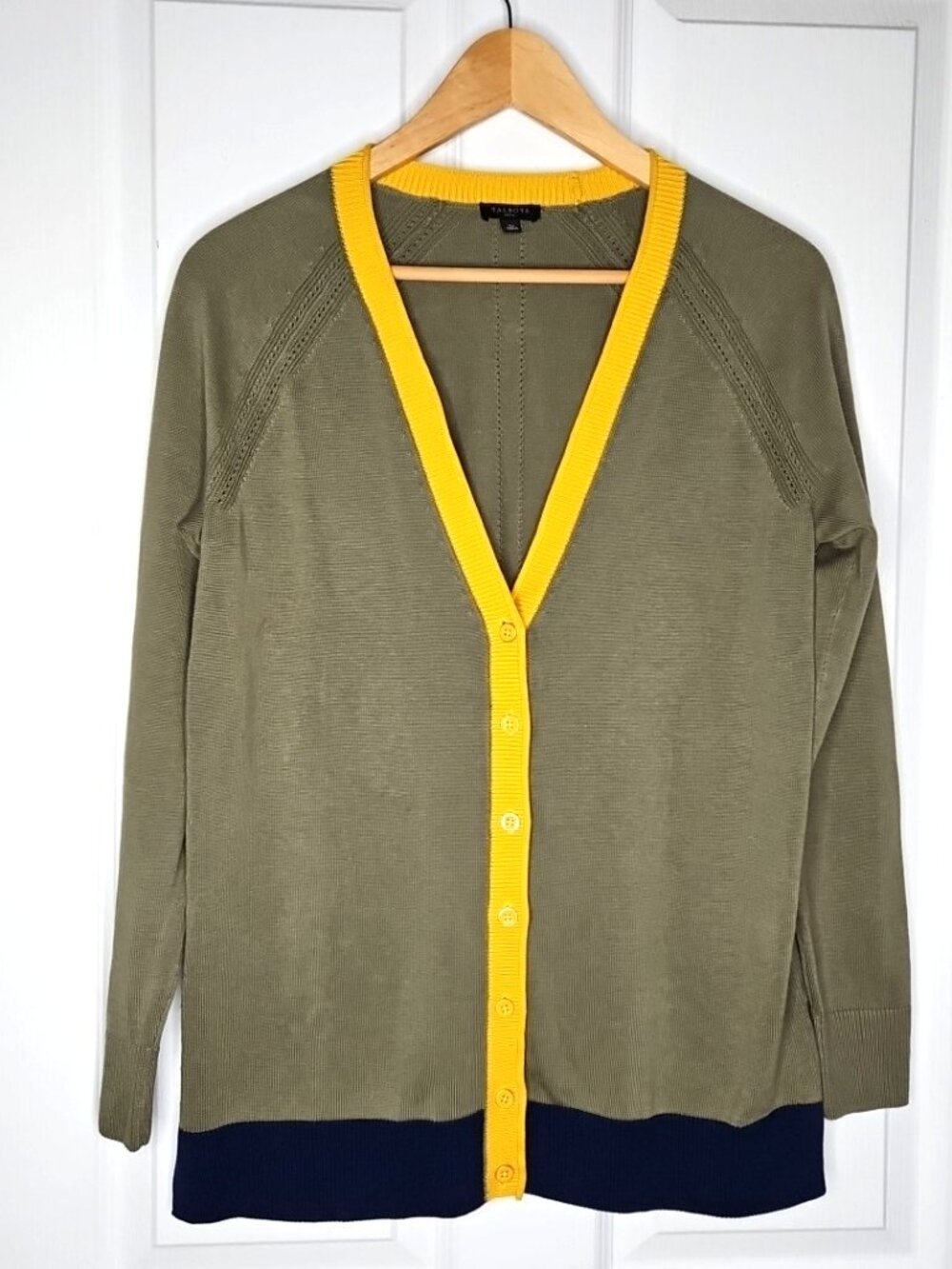 Talbots Girlfriend Cardigan Sweater Sp Petite Pointelle Green Academia Grandpa